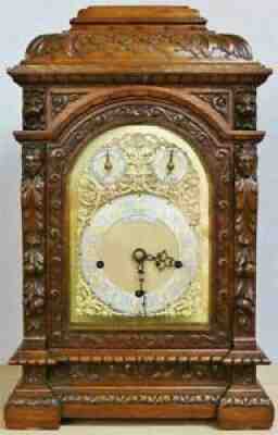 Antique Harrods London Carved Oak 8Day 3 Train 5Gong Musical Chime Bracket Clock