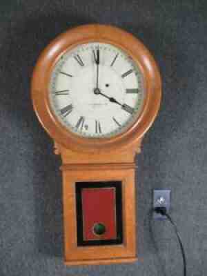 ANTIQUE E.HOWARD WEIGHT DRIVEN WALL CLOCK, OAK CASE