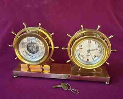 vintage 1954-CHELSEA SHIPS BELL CLOCK BAROMETER CLAREMONT MODEL, RUNNING