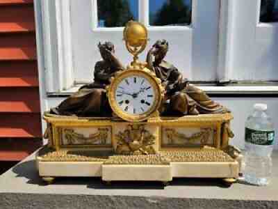 French Gilt Bronze Marble Clock Patinated Ormolu Antique PONs Literature Art