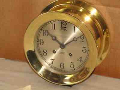 CHELSEA ANTIQUE SHIPS BELL CLOCK~6 IN DIAL 1918 HINGED RESTORED