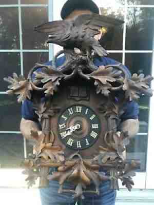 LATE 19TH C. BLACK FOREST FINELY CARVED CUCKOO- QUAIL CLOCK IN WORKING ORDER