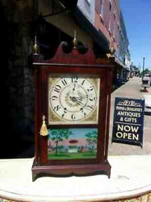Outstanding Mahogany American Pillar & Scroll 30 Hour Clock circa 1825