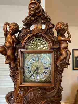 Art Nouveau Italian Baroque Carved Grandfather Clock Franz Hermle Cherubs