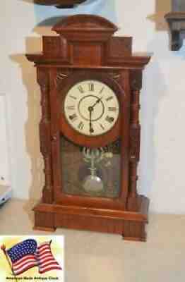 RESTORED SETH THOMAS EARLY HECLA - 1883 MAHOGANY ANTIQUE CABINET CLOCK