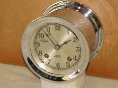 CHELSEA VINTAGE SHIPS BELL CLOCK~3 3/4 IN DIAL 1965 NICKEL PLATE~RESTORED