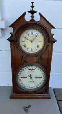 Antique 1866 Double Dial H.B. Hortons Ithaca Calendar Mantel Clock