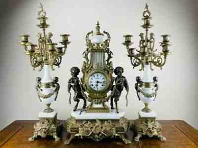 Antique Style Mantel Clock Garniture Candelabra by Imperial Lancini Franz Hermle