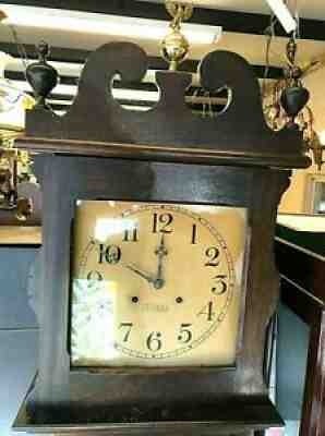 Antique Ithaca Grandfather Clock Queen Anne Tall Works W Key Runs and Chimes Old