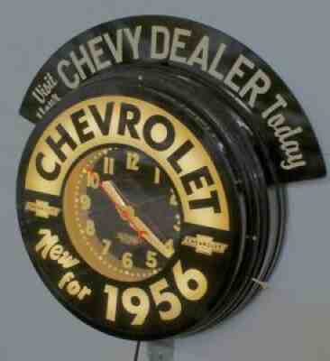 New for 1956, Chevrolet, 22" Neon Dealership Clock. W/Marquee, By Curtis.