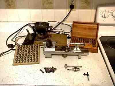 BEAUTIFUL ~ Antique Clock Makers Lathe w/ Full Set 135 Piece Collet Set - Boley
