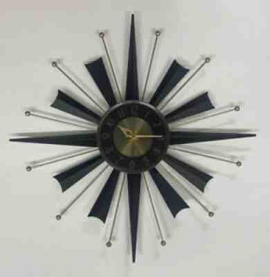 Vintage Mid-Century Modern Black / Gold Starburst General Electric Wall Clock