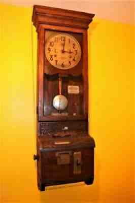 1911 ANTIQUE INTERNATIONAL TIME RECORDER COMPANY (IBM) PUNCH CLOCK OAK 4 FT TALL
