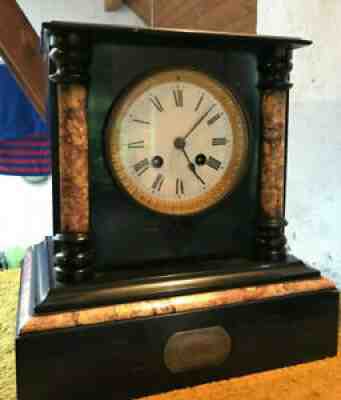 Antique Black Slate & Marble Mantle Clock - Japy Freres Movement, circa 1883
