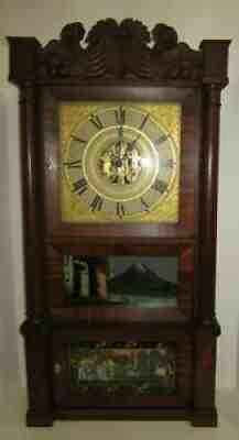 Antique Silas Burnham Terry Column And Splat Triple Decker Weights Driven Clock
