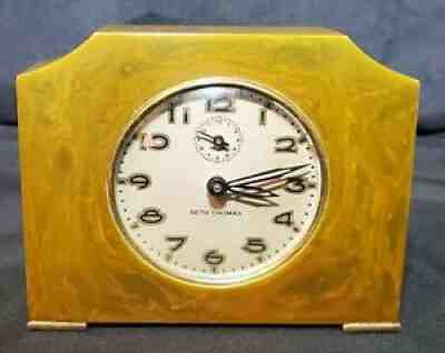 Vintage 1931 Seth Thomas Bakelite Alarm Clock Marbled Green Yellow Tested- Works