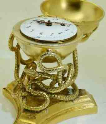 Antique French Verge Fusee Memento Mori Skull Snake Lizards gild silver clock