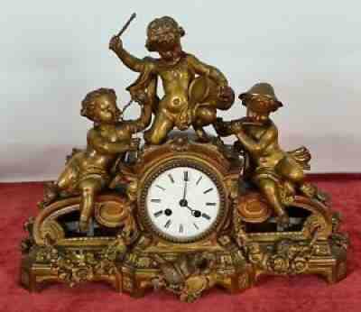 TABLE CLOCK. FREDERIC JAPY FRERES. TRIO OF MUSICIANS. BRONZE. 1855.