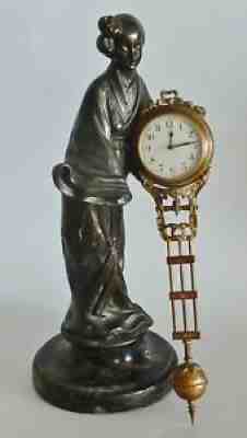 SCARCE Antique Geisha MYSTERY mantle CLOCK Junghams? a/f REPAIR RESTORE PARTS