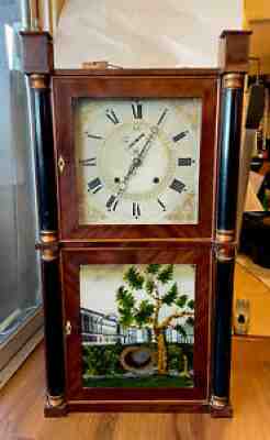 Rare Antique Column Splat Clock By Henry Terry -Woodworks Movement