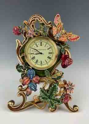 JAY STRONGWATER BUTTERFLY AND FRUIT EASEL BACK DESK CLOCK MINT IN BOX!!!