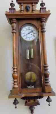 Antique Vienna Wall Clock circa 1872, In working order with all parts