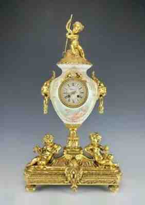Large Superb 19C Tiffany & Co Porcelain Gilt Bronze Clock