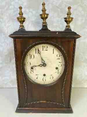 New Haven Musical Mahogany Clock Runs w/ Winterhalder & Hofmeier Movement