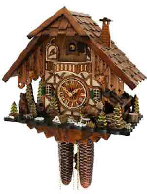 cuckoo clock hettich black forest 8 day original german chalet bear family wood