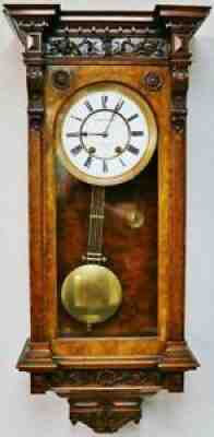 Antique German 8 Day Lenzkirch Carved Walnut Vienna Regulator Wall Clock
