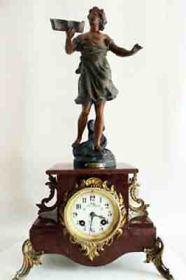 Heavy Marble Art Nouveau French Clock 1900 statue MUSIQUE by C. ANFRIE
