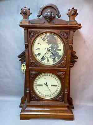 Victorian Walnut Seth Thomas Dual Dial Calendar Parlor Clock 1875 1876