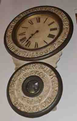 Antique BAIRD "JNO DICKEY" EYE WATER BRISTOL Drug Store Wall Advertising Clock