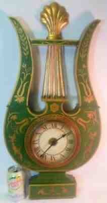 Superb Large Vtg TOLE Metal Wall CLOCK CHAPMAN REGENCY Lyre French Empire