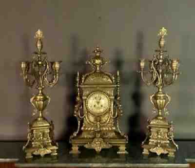 Fabulous French decorative neoclassical clock garniture