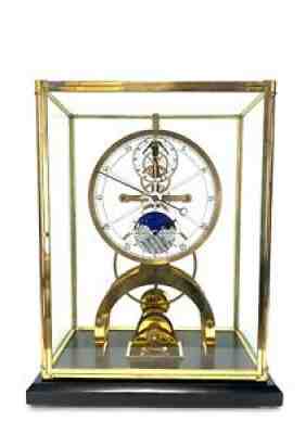 Fabulous 24K Astro Porcelain Dial 8 Day Fusee Chain Skeleton Clock w Moon Dial