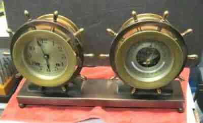 VINTAGE EARLY CHELSEA DESK SHIPS BELL CLOCK AND BAROMETER- IN BRONZE