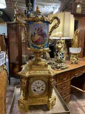AMAZING FRENCH GILDED BRONZE PORCELAIN SEVERS CLOCK C.1880, s. TIFFANY & Co.