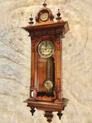 Antique Germany FABRIK-MARKE H B Striking Vienna Clock,Walnut Case & Pendulum