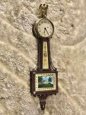 RARE ANTIQUE USA SETH THOMAS&WALTHAM KEY BANJO CLOCK 7 JEWELS,KEY WOUND