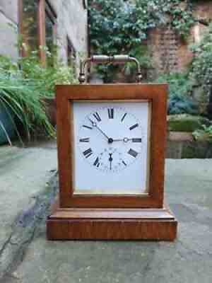 A FRENCH CAMPAIGN ALARM CLOCK BY VICTOR ATHANASE PIERRET c1850 - OAK CASE