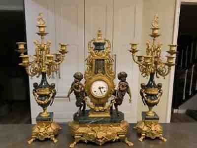 Antique Style Mantel Clock Garniture Candelabra by Imperial Lancini Franz Hermle