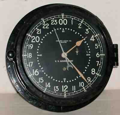 Vintage 1964 Chelsea 24 Hour Bakelite Clock 10x3" Dial 8 1/2" Government Running
