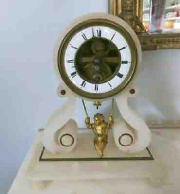 EugÃ©ne Farcot Large Marble Cherub On A Swing Boudoir Clock