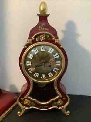 Vintage Schmid Neuchatel Louis XV Style Mantel Clock 8 Day Mechanical Deep Red