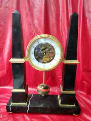 Double Obelisk Marble Portico Clock With Free Swinging Pendulum-By Franklin Mint