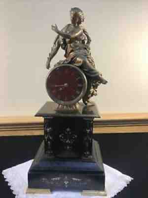 Antique Japy Freres French Mantle Clock Inlaid Marble Statue Roman Egypt Parts
