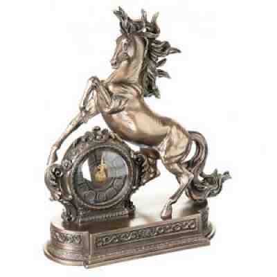 Elite Table Clock Veronese Rising Horse Polystone Desk Watch Taiwan Figurine