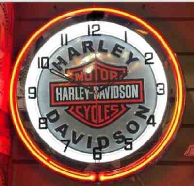 Harley Davidson Double Neon Red/white Wall Clock Car Truck Automotive Sign