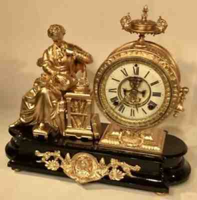 Stunning 1882 Ansonia  ??Newton ? gold gilded mantle clock.